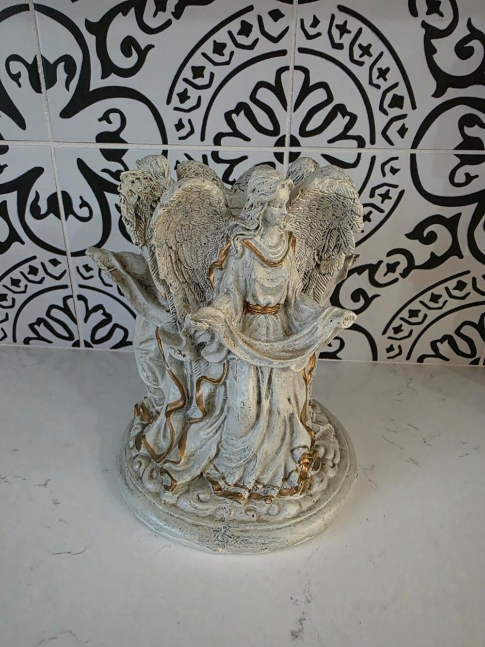 Vintage 8" Tall Plaster Angel Candle Holder Column Pillar Decor Resin